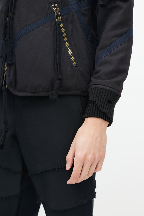 Greg Lauren Black Panelled Bomber Jacket