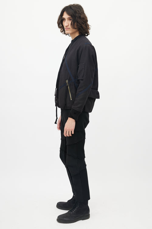 Greg Lauren Black Panelled Bomber Jacket