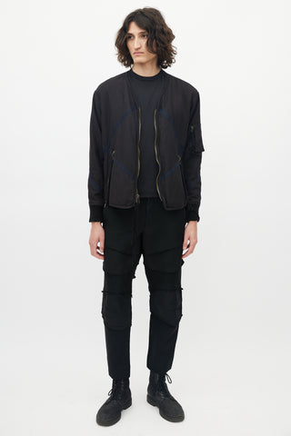 Greg Lauren Black Panelled Bomber Jacket