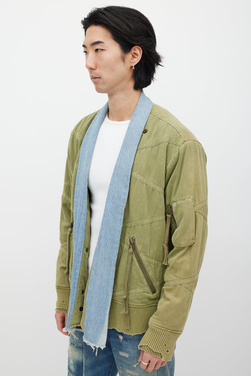 Greg Lauren Green 
Blue Distressed Bomber Jacket