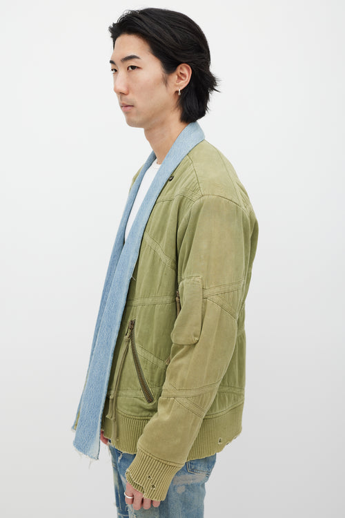 Greg Lauren Green 
Blue Distressed Bomber Jacket