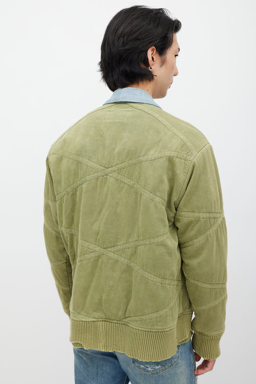 Greg Lauren Green 
Blue Distressed Bomber Jacket