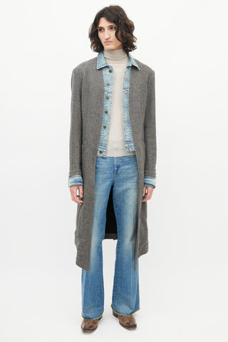 Greg Lauren Grey Denim Tweed Coat