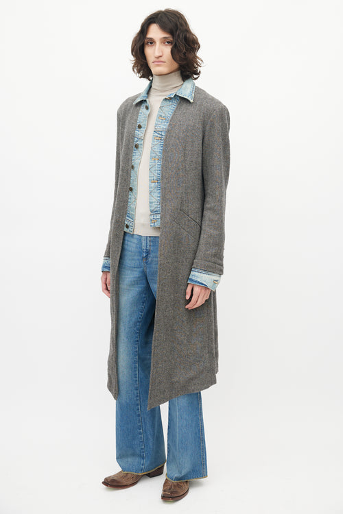 Greg Lauren Grey Denim Tweed Coat