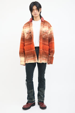 Greg Lauren Orange 
Brown Wool Plaid Blanket Jacket