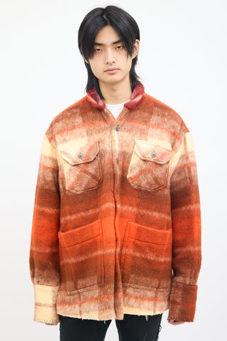 Greg Lauren Orange 
Brown Wool Plaid Blanket Jacket