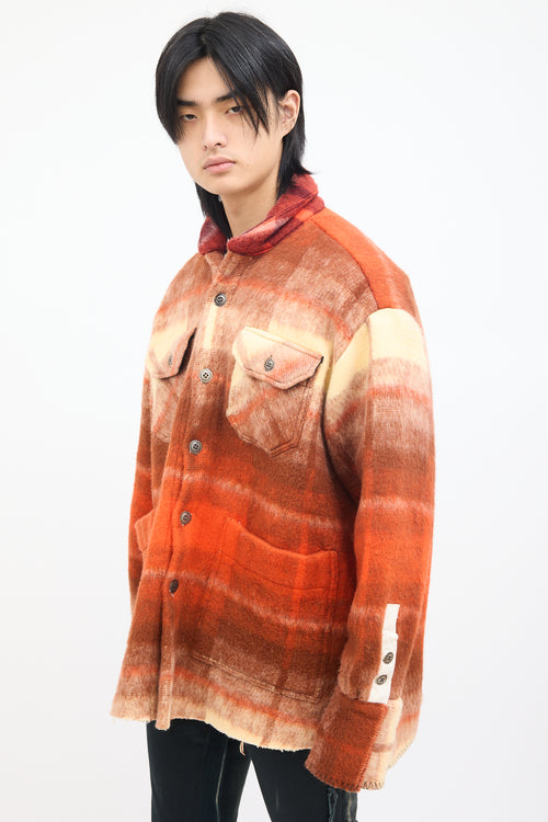 Greg Lauren Orange 
Brown Wool Plaid Blanket Jacket