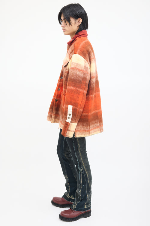 Greg Lauren Orange 
Brown Wool Plaid Blanket Jacket