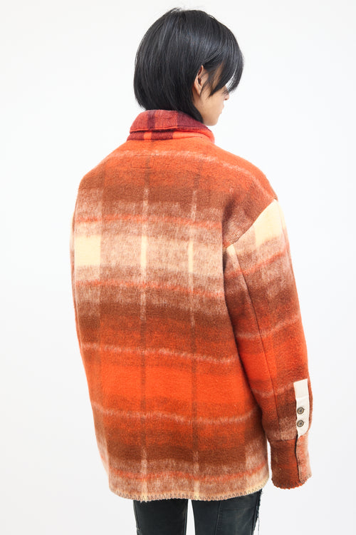 Greg Lauren Orange 
Brown Wool Plaid Blanket Jacket