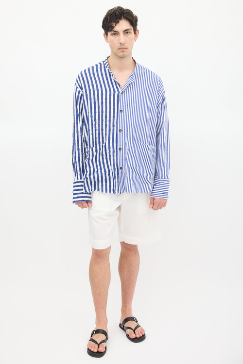 Greg Lauren X Paul 
Shark Blue 
White Contrast Striped Shirt