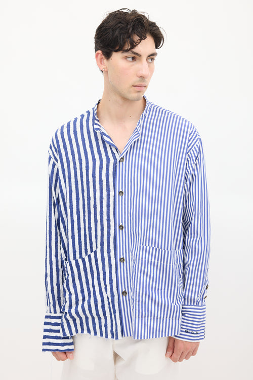 Greg Lauren X Paul 
Shark Blue 
White Contrast Striped Shirt