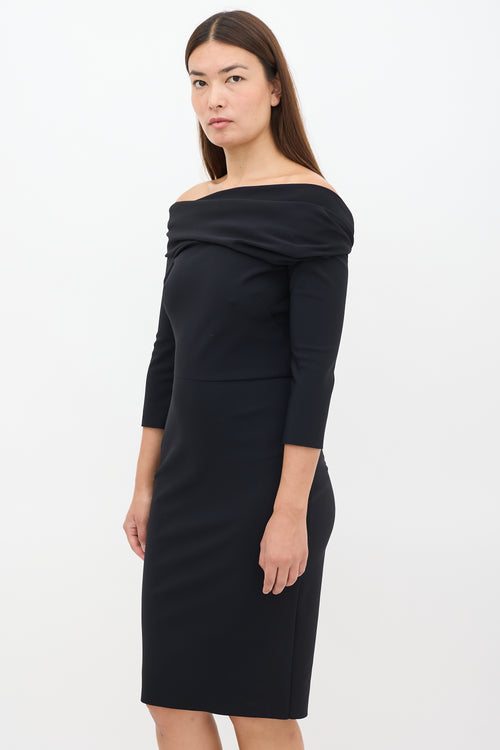 Greta Constantine Black Off Shoulder Midi Dress