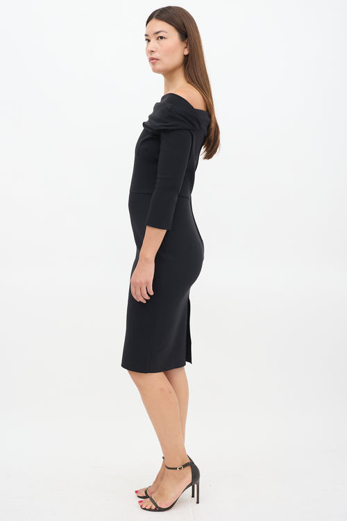 Greta Constantine Black Off Shoulder Midi Dress