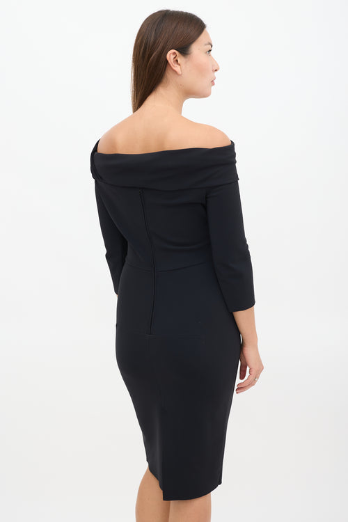 Greta Constantine Black Off Shoulder Midi Dress