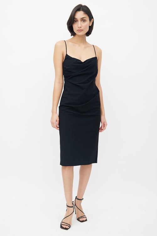 Greta Constantine Black Ruched Midi Dress