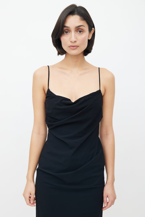 Greta Constantine Black Ruched Midi Dress