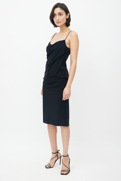 Greta Constantine Black Ruched Midi Dress