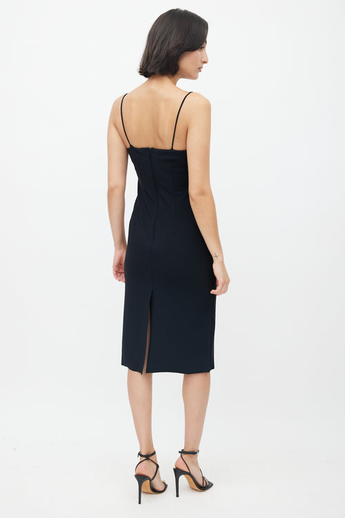 Greta Constantine Black Ruched Midi Dress