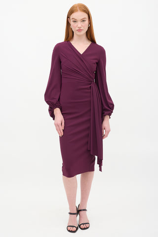 Greta Constantine Purple Gathered Drape Afra Midi Dress