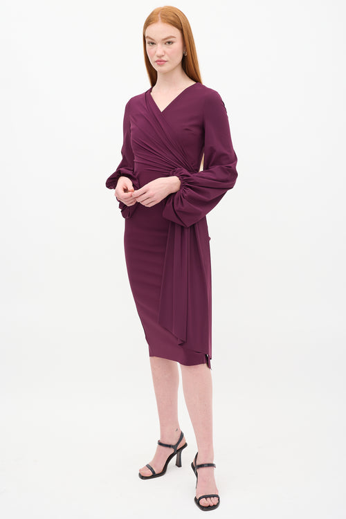 Greta Constantine Purple Gathered Drape Afra Midi Dress