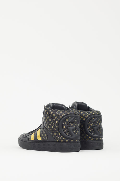 Gucci X Dapper Dan Black 
Gold GG High Top Sneaker