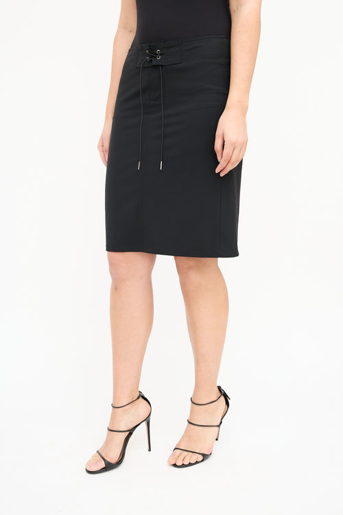 Gucci 2000s Black Stretch Lace Up Skirt