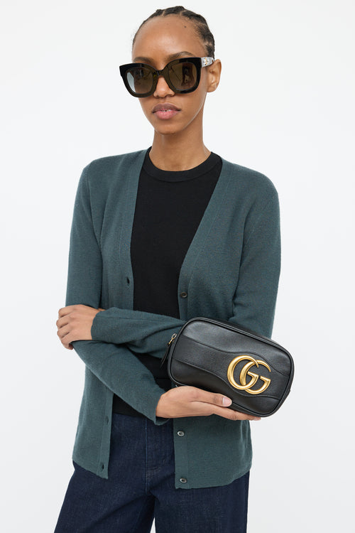 Gucci Black Leather Marmont Dahlia Clutch