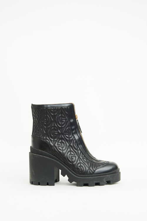 Gucci Black Leather Quilted Rhombus Boot