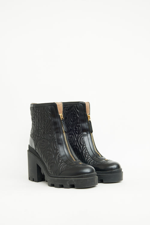 Gucci Black Leather Quilted Rhombus Boot