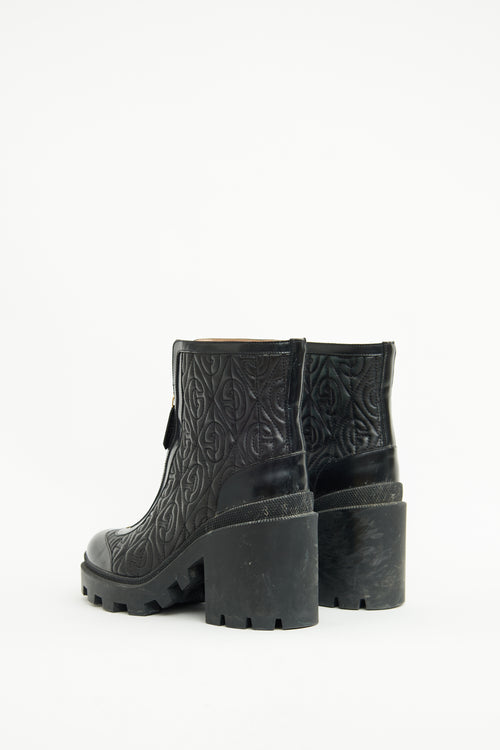 Gucci Black Leather Quilted Rhombus Boot