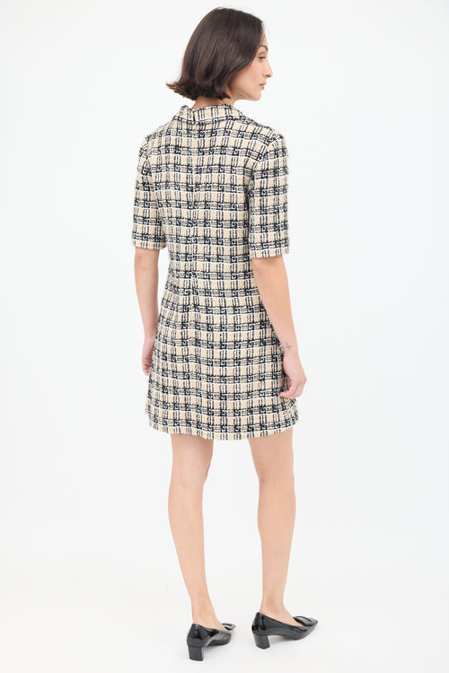 Gucci Beige 
Black Tweed Short Sleeve Dress