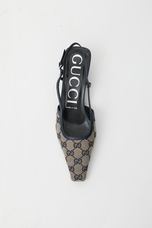 Gucci Beige 
Navy GG Supreme Monogram Mule