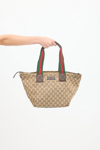 Gucci Brown 
Multicolour Monogram Striped Tote