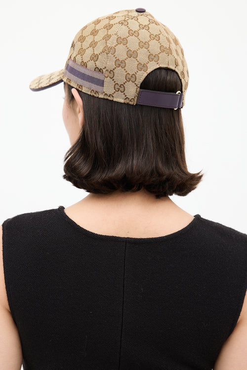 Gucci Beige 
Purple GG Canvas Web Baseball Hat