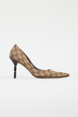 Gucci Beige GG Monogram Pointed Toe Pump