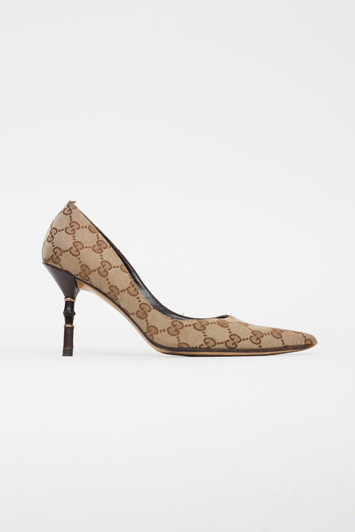 Gucci Beige GG Monogram Pointed Toe Pump