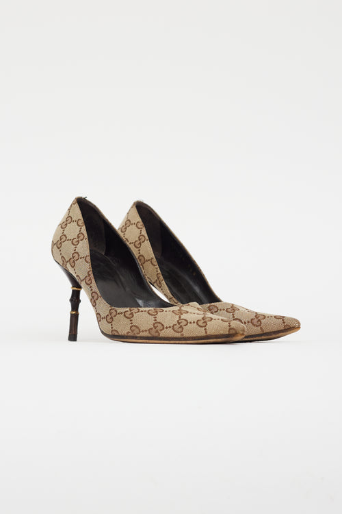 Gucci Beige GG Monogram Pointed Toe Pump