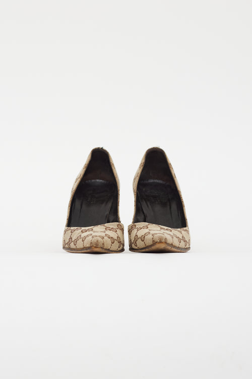 Gucci Beige GG Monogram Pointed Toe Pump