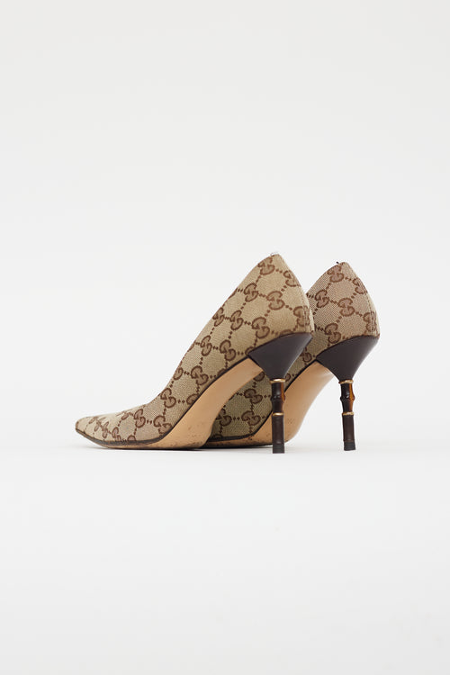 Gucci Beige GG Monogram Pointed Toe Pump