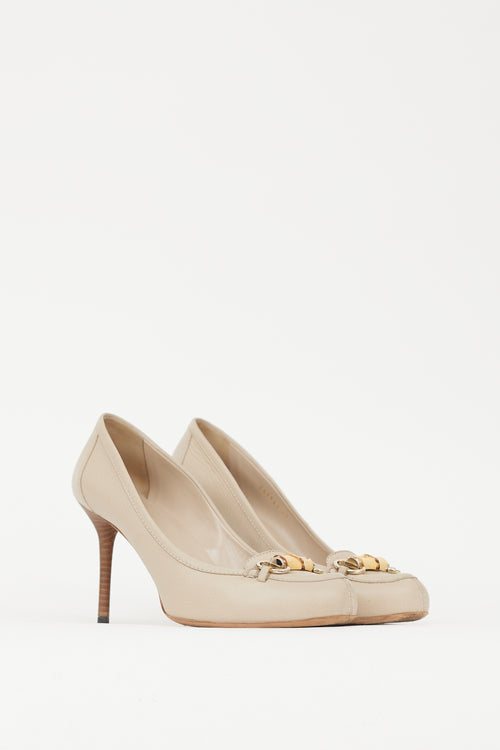 Gucci Beige Leather Bamboo Loafer Heel