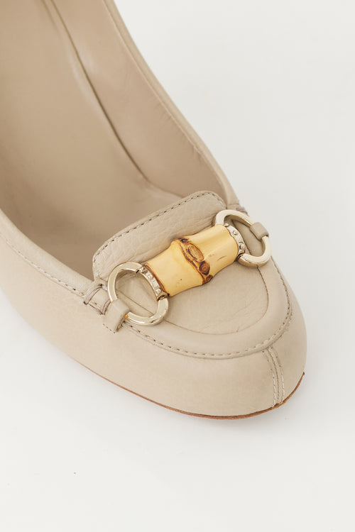 Gucci Beige Leather Bamboo Loafer Heel