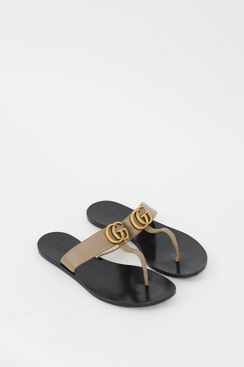 Gucci Brown Double G T-Strap Sandal