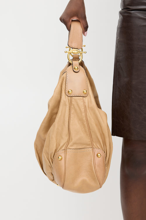 Gucci Beige Leather Jockey Gathered Bag