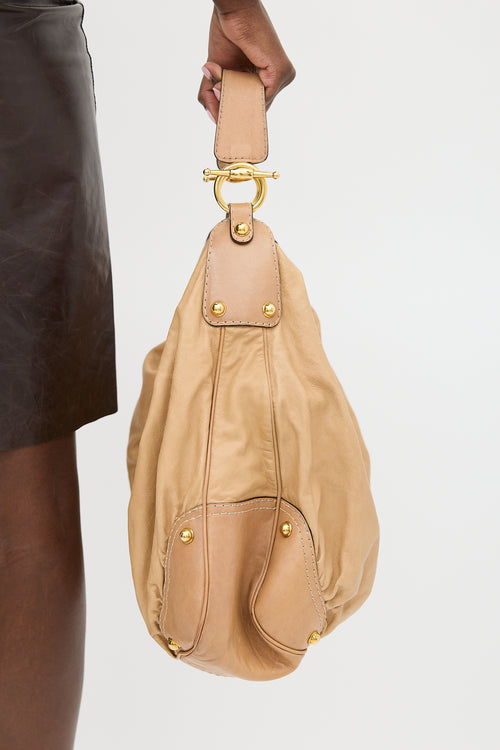 Gucci Beige Leather Jockey Gathered Bag