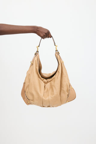 Gucci Beige Leather Jockey Gathered Bag