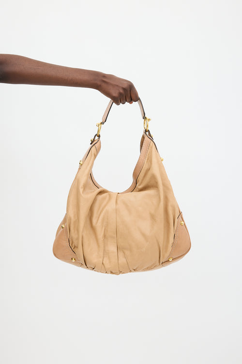 Gucci Beige Leather Jockey Gathered Bag