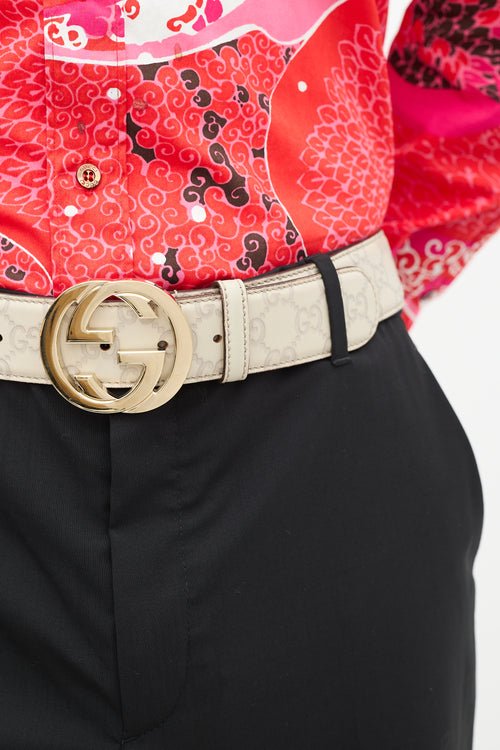 Gucci Beige Leather Monogram Marmont Belt