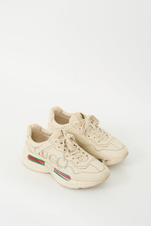 Gucci Beige Leather Rhyton Logo Sneaker