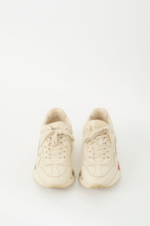 Gucci Beige Leather Rhyton Logo Sneaker