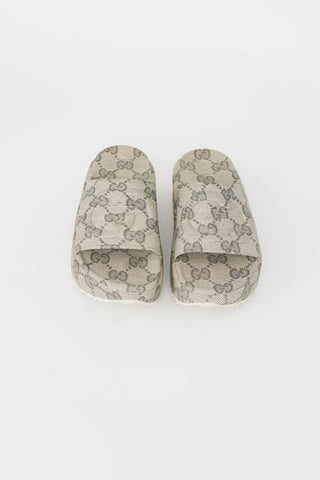 Gucci Beige Monogram Logo Platform Slide